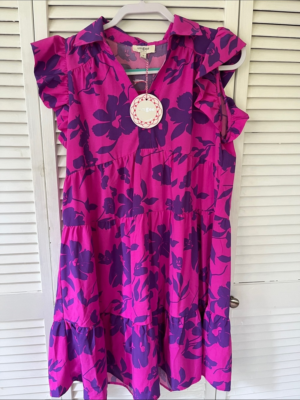 Umgee Hot Pink & Purple Floral Ruffle Tiered Dress